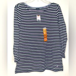 Nautica Cotton Striped 3/4 Long Sleeve Top tee shirt Womens medium NWT boat neck